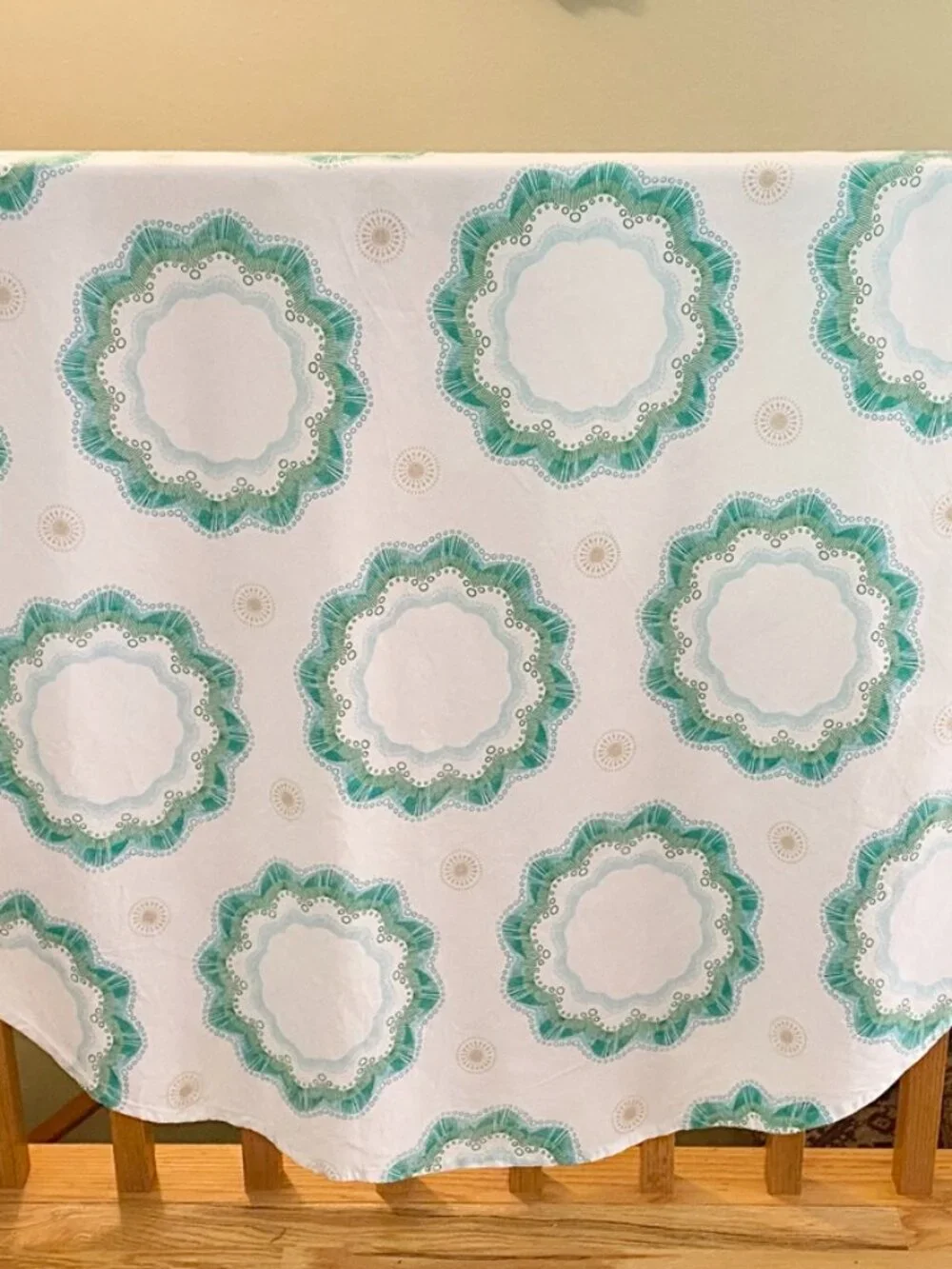 Vintage Green Circles Organic Abstract Cotton Round Tablecloth 64